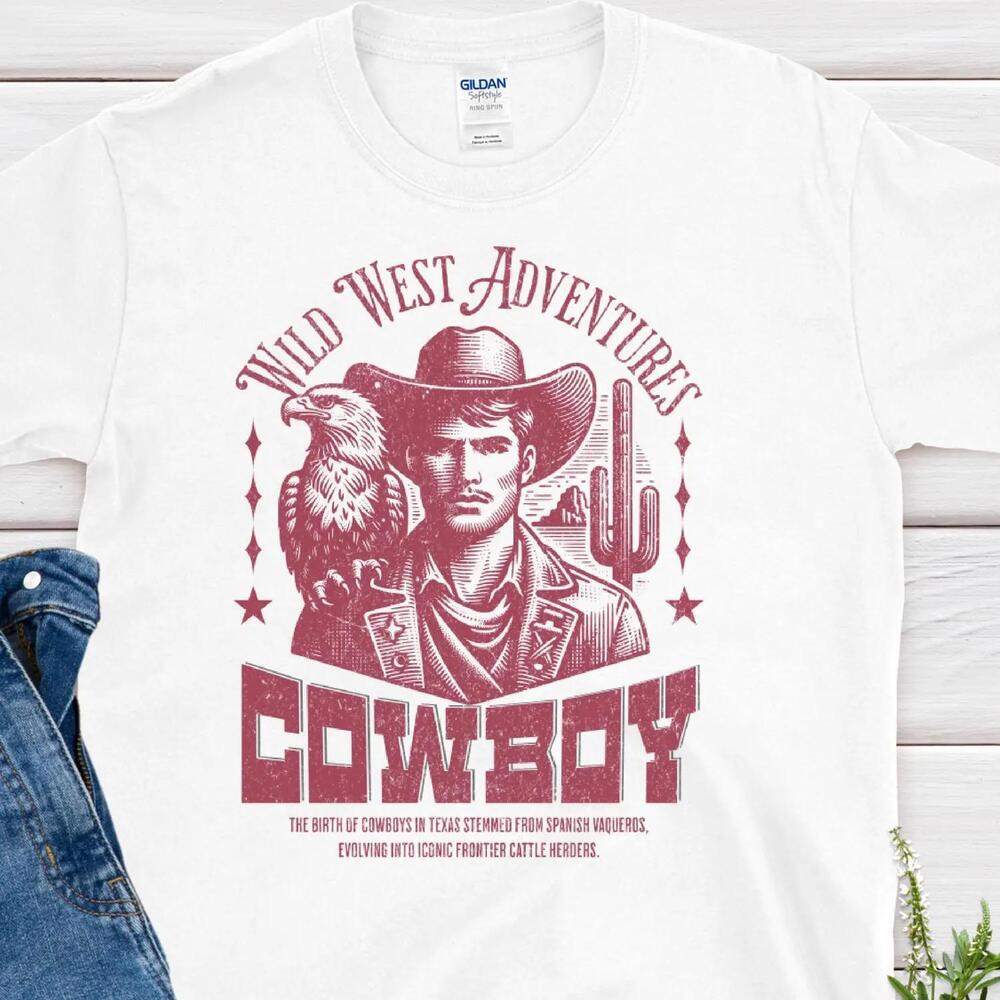 Retro Wild West Cowboy Graphic Tee Western Frontier Sunset T Shirt
